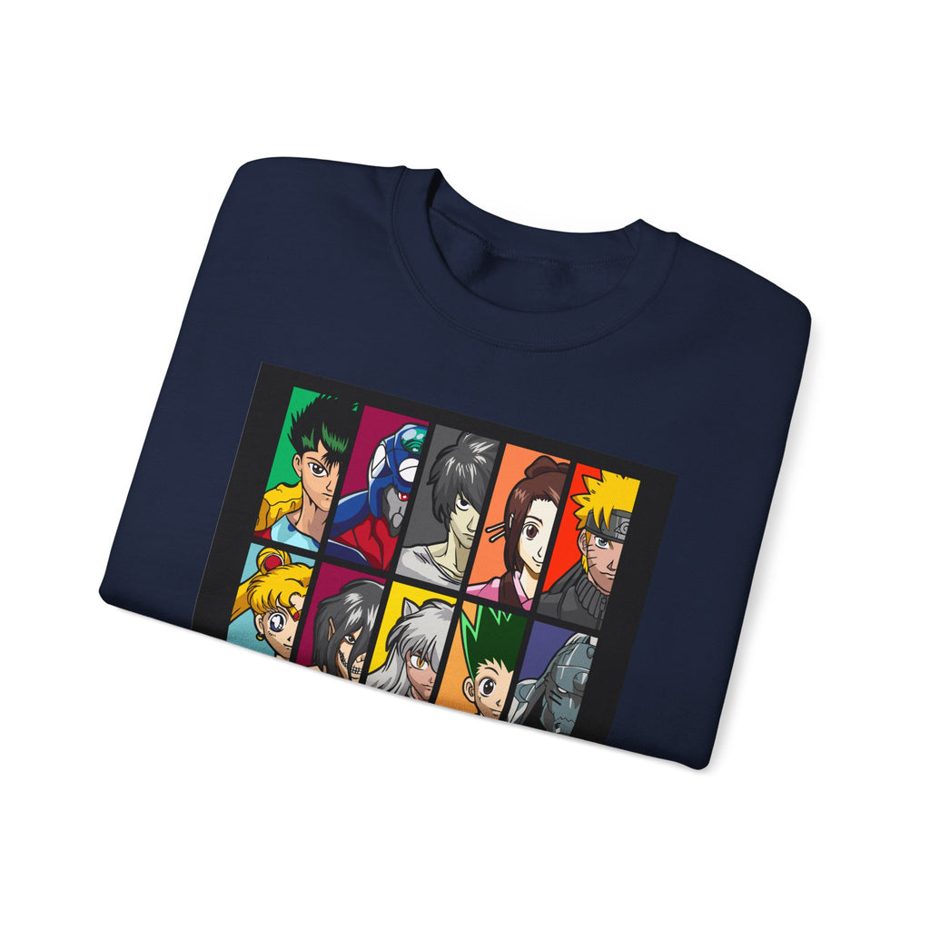 Anime Character Grid Sweatshirt — Collage Crewneck for Fans