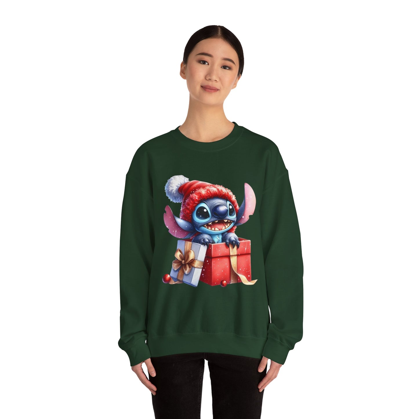 Christmas Stitch Sweatshirt – Cute Stitch in Santa Hat with Holiday Gifts