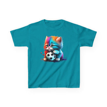 Colorful Cat Soccer Kids Tee - Fun & Playful Design for Young Animal Lovers