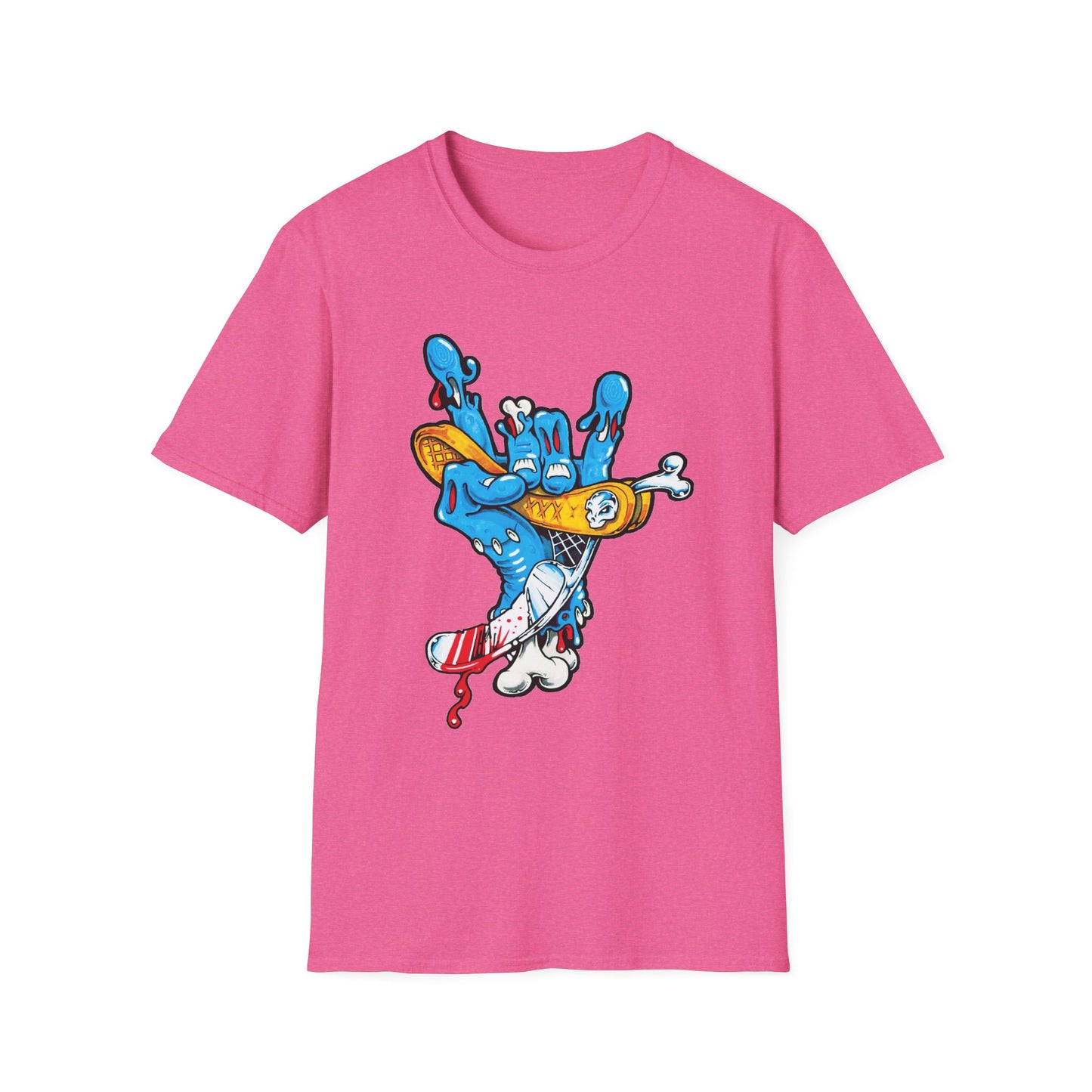 Street Art Unisex Softstyle T-Shirt with Colorful Skateboard Design