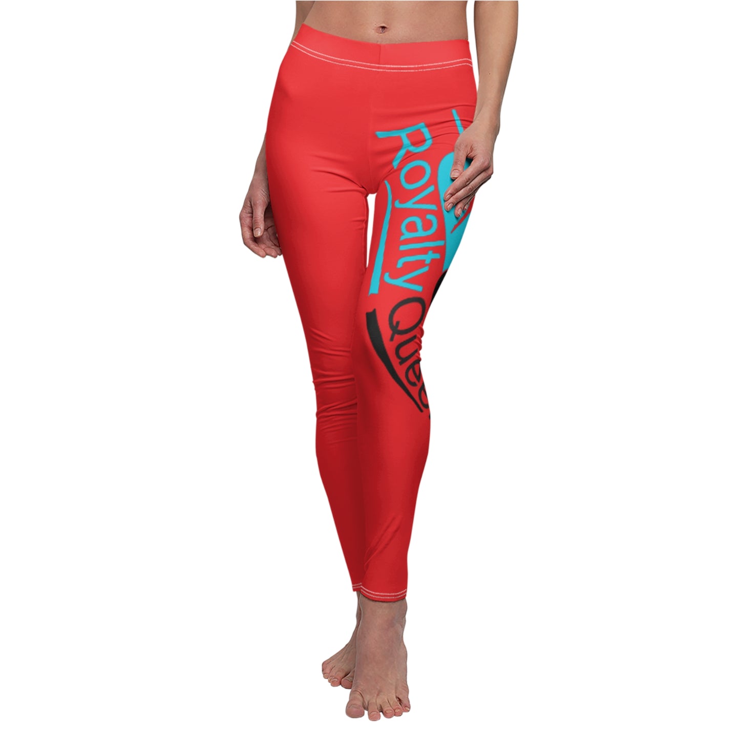 Royalty Queen Casual Leggings for Women - Bold Red and Aqua Design