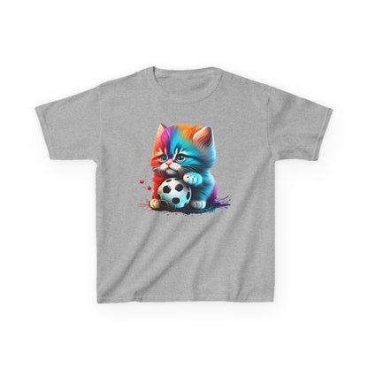 Colorful Cat Soccer Kids Tee - Fun & Playful Design for Young Animal Lovers