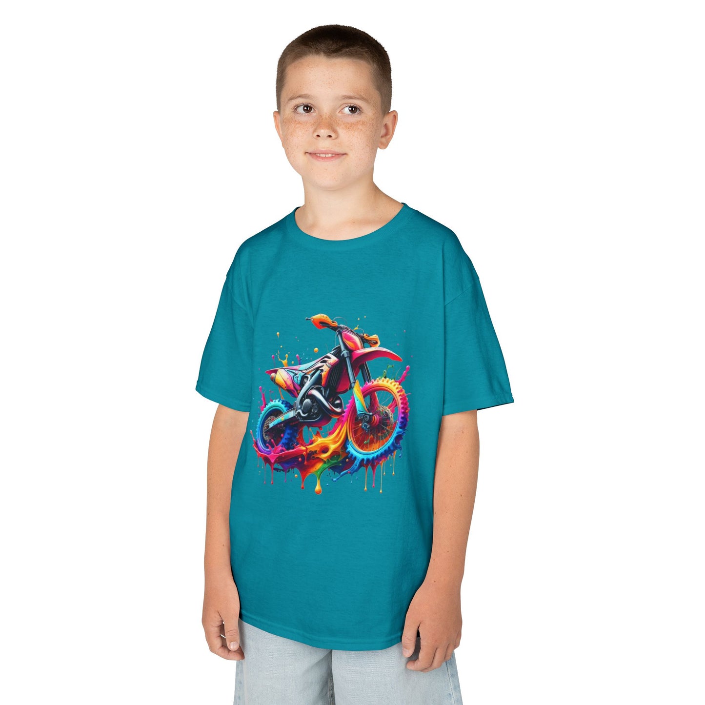 Kids' Motorcycle Graphic Tee - Vibrant Splash Design