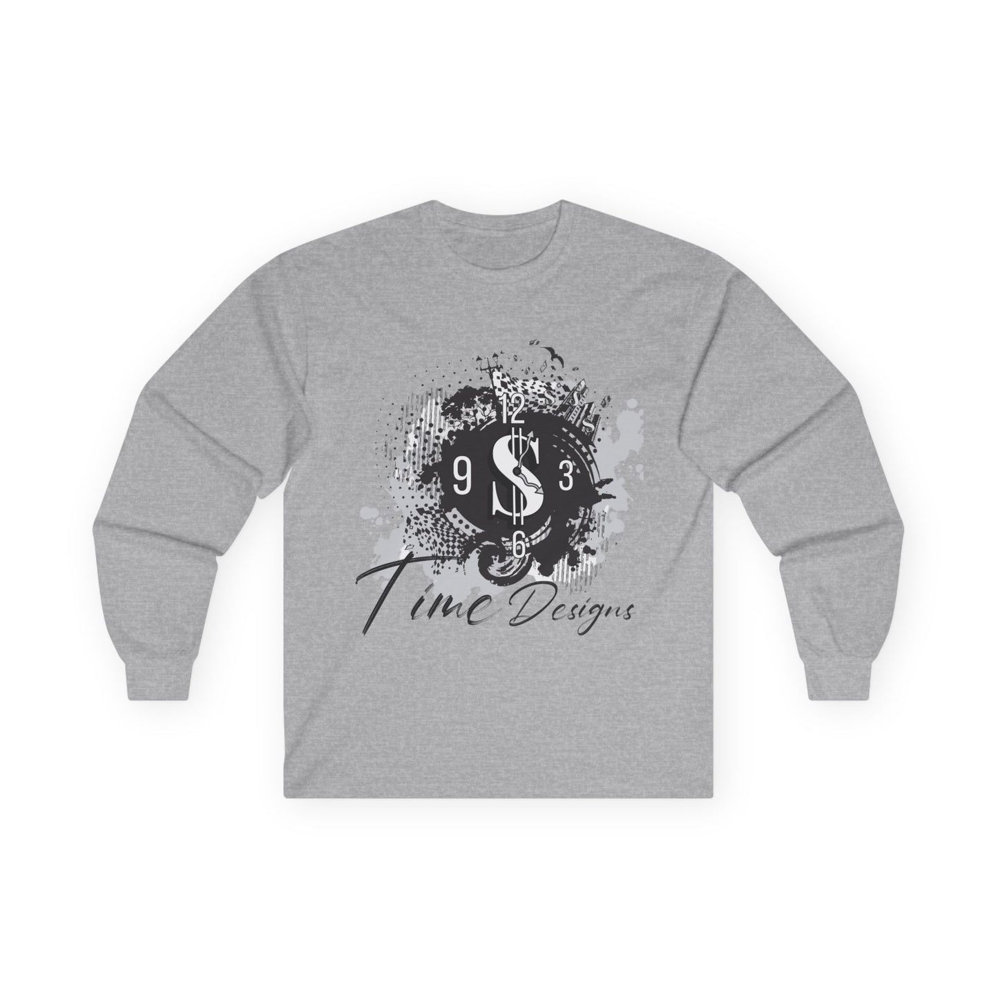 Stylish Unisex Long Sleeve Tee - Time Design with Dollar Sign