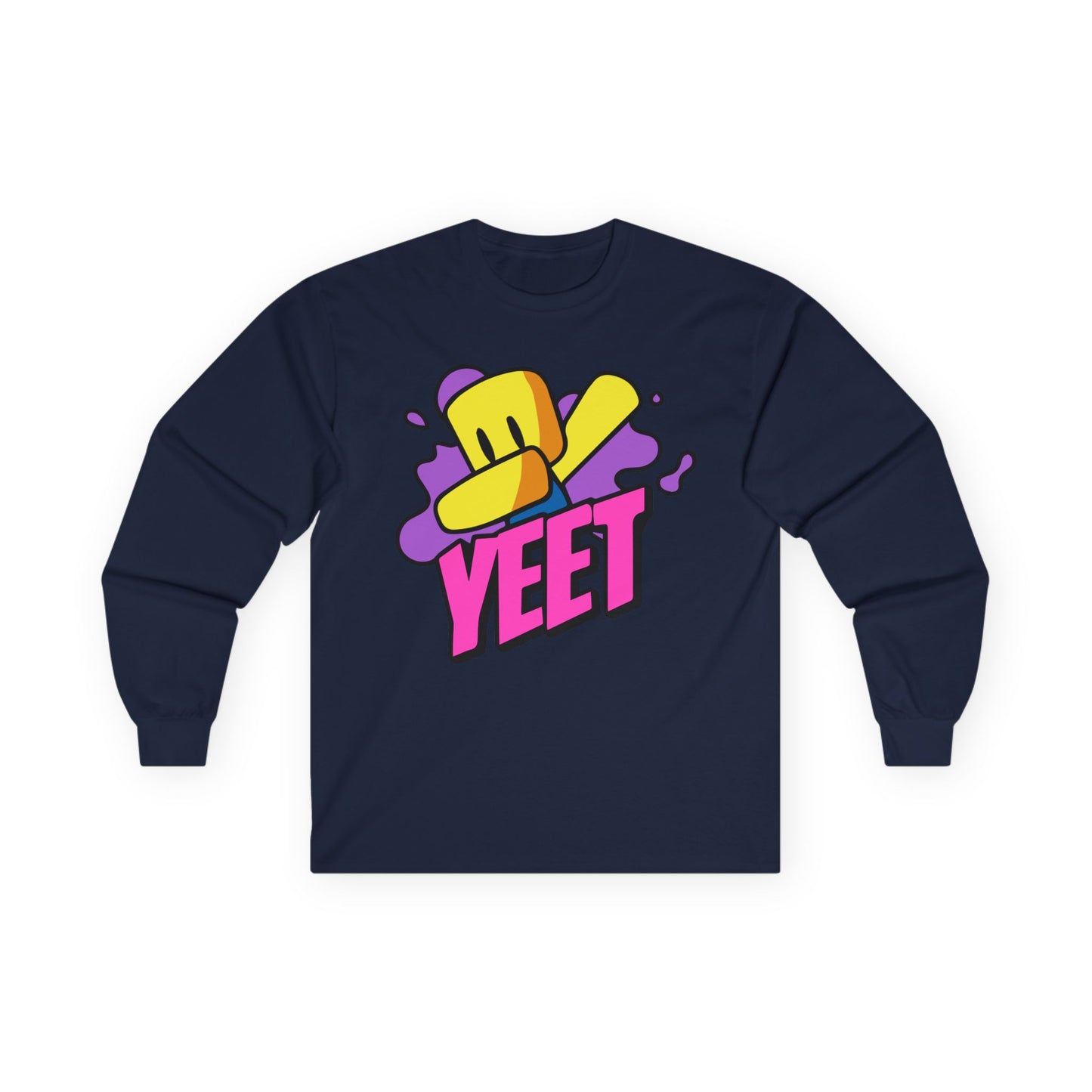 Yeet Graphic Long Sleeve Tee — Bold Cartoon Hat Streetwear