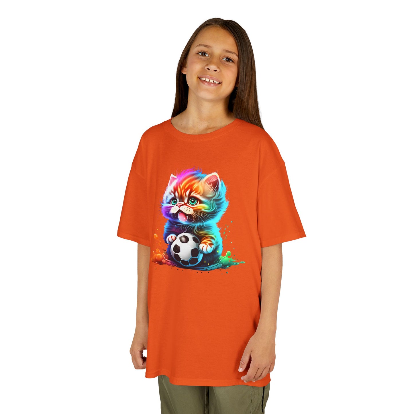 Colorful Cat Soccer Tee for Kids - Fun and Playful Design