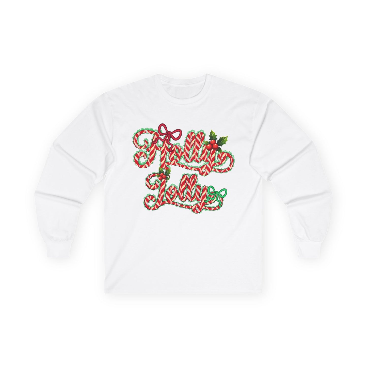 Long Sleeve Tee — "Merry Xmas" Candy Cane Script Christmas Shirt