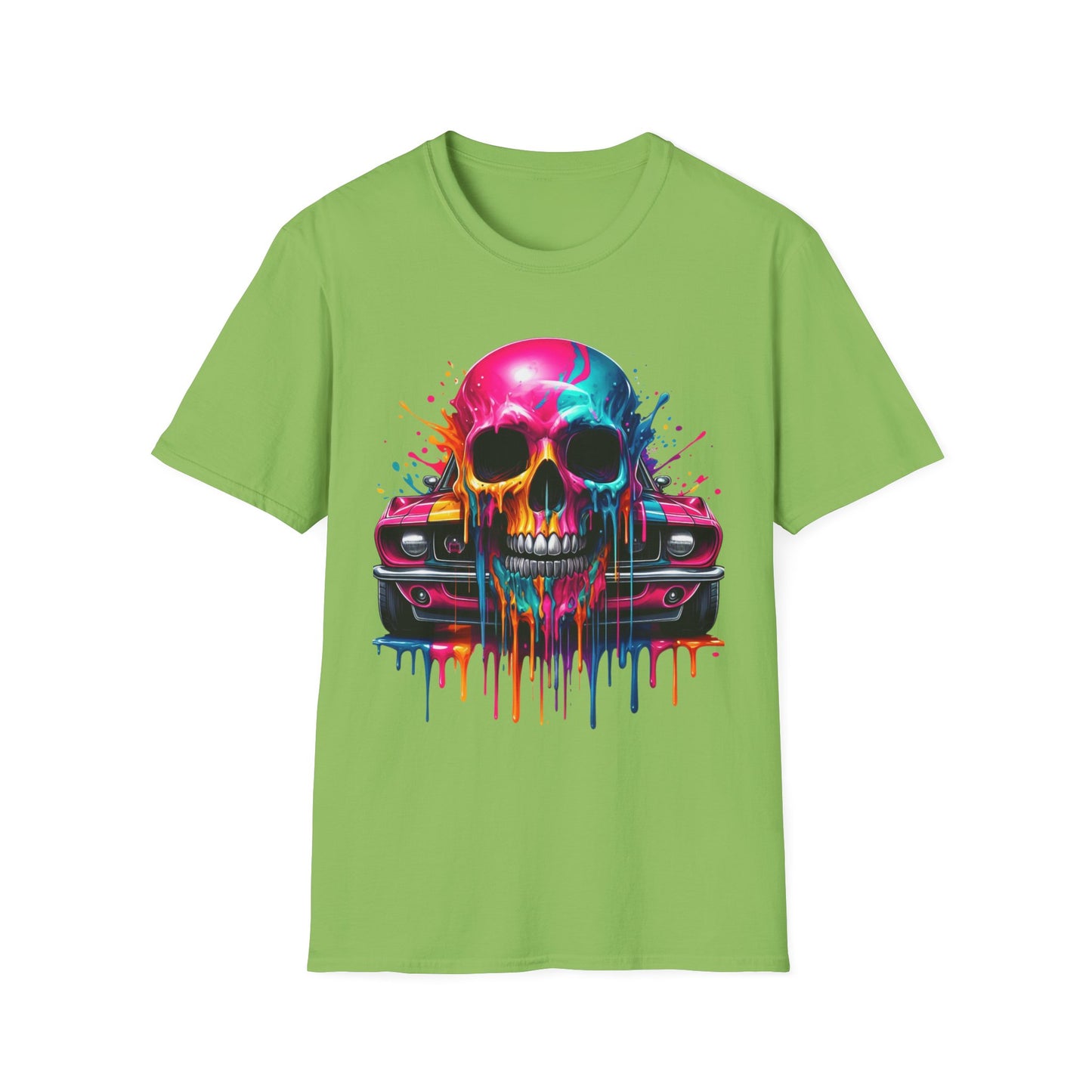 Vibrant Skull & Car Unisex Softstyle T-Shirt