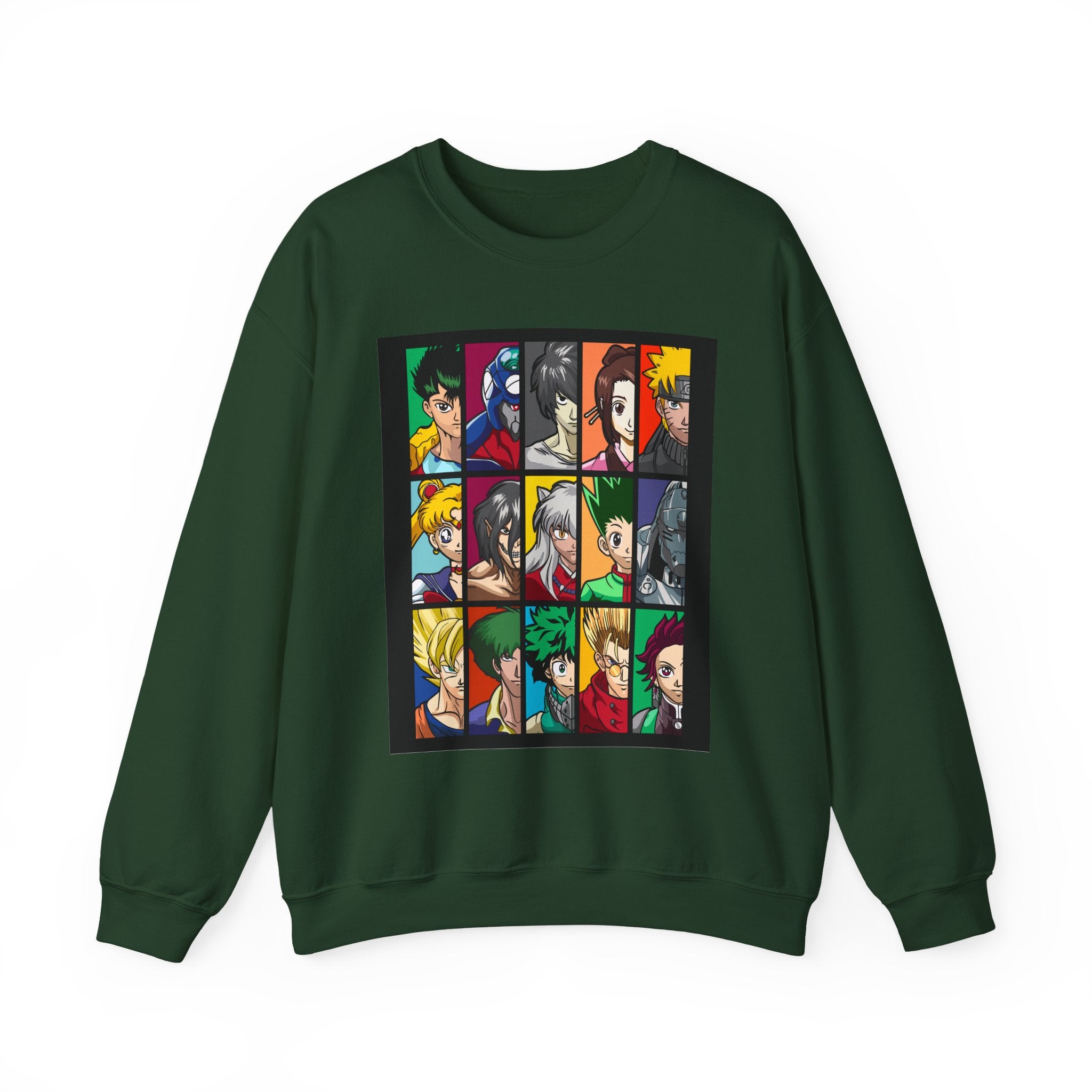 Anime Character Grid Sweatshirt — Collage Crewneck for Fans