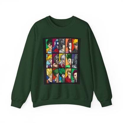 Anime Character Grid Sweatshirt — Collage Crewneck for Fans