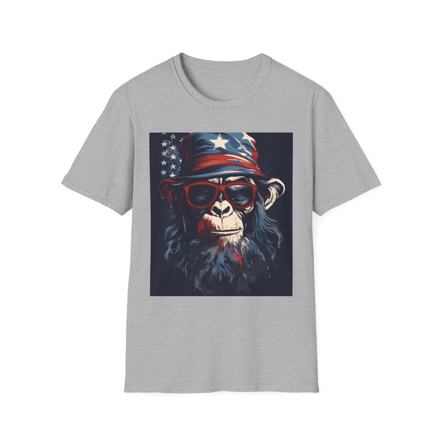 Patriotic Monkey Graphic T-Shirt, Fourth of July Tee, Summer Clothing, Unisex Casual Wear, Fun Gift for Animal Lovers, USA Pride Shirt