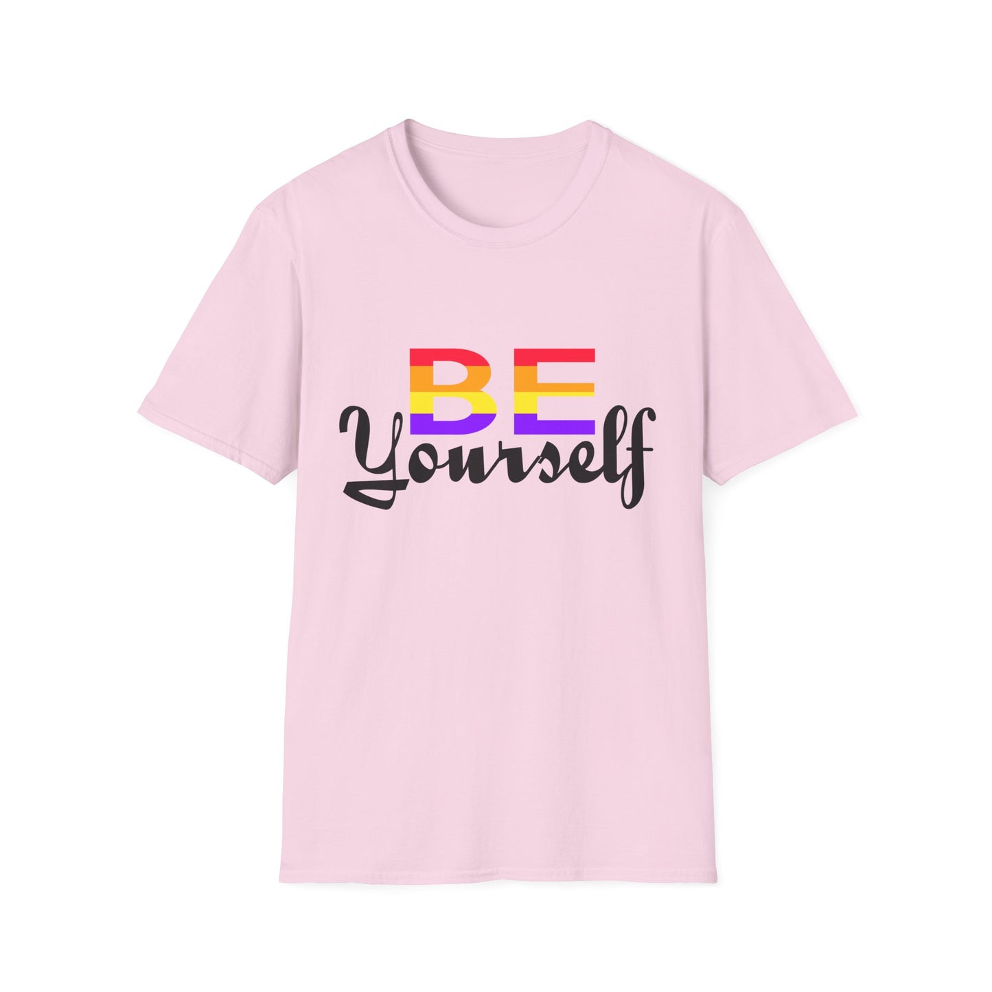 LGBTQ+ Pride Unisex T-Shirt, BE Yourself Quote Tee, Softstyle Graphic Shirt for Pride Month, Affirmation Apparel, Inclusive Fashion
