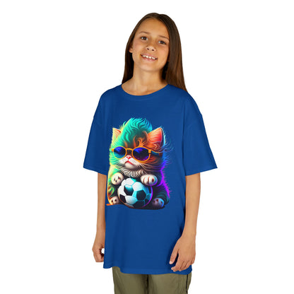 Cool Cat Soccer Kids Tee - Fun Heavy Cotton T-Shirt for Young Sports Fans