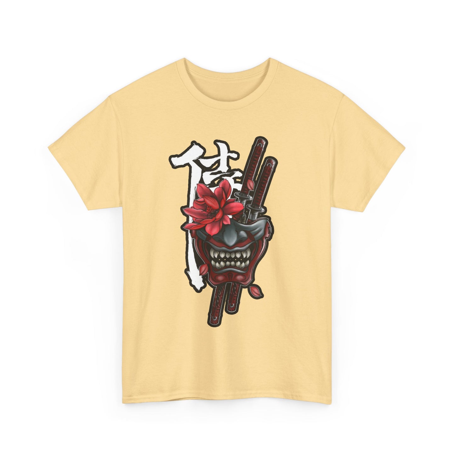 Unisex Heavy Cotton Tee - Floral Samurai Mask Design