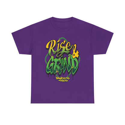 Rise & Grind Unisex Heavy Cotton Tee - Bold Graffiti Style Motivational T-Shirt