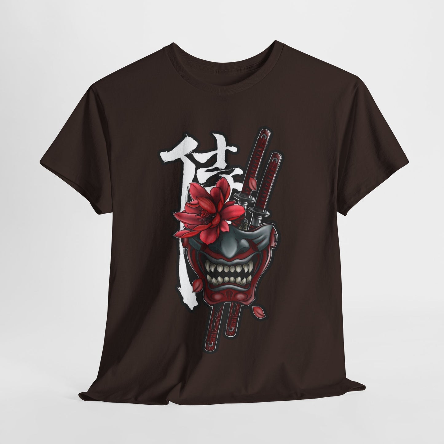 Unisex Heavy Cotton Tee - Floral Samurai Mask Design