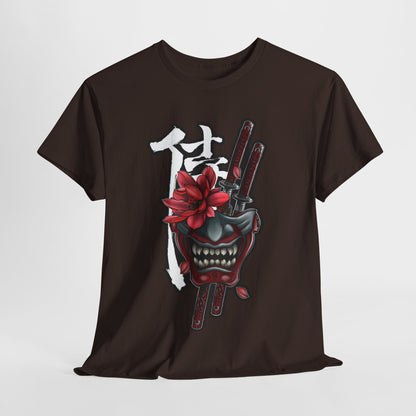 Unisex Heavy Cotton Tee - Floral Samurai Mask Design