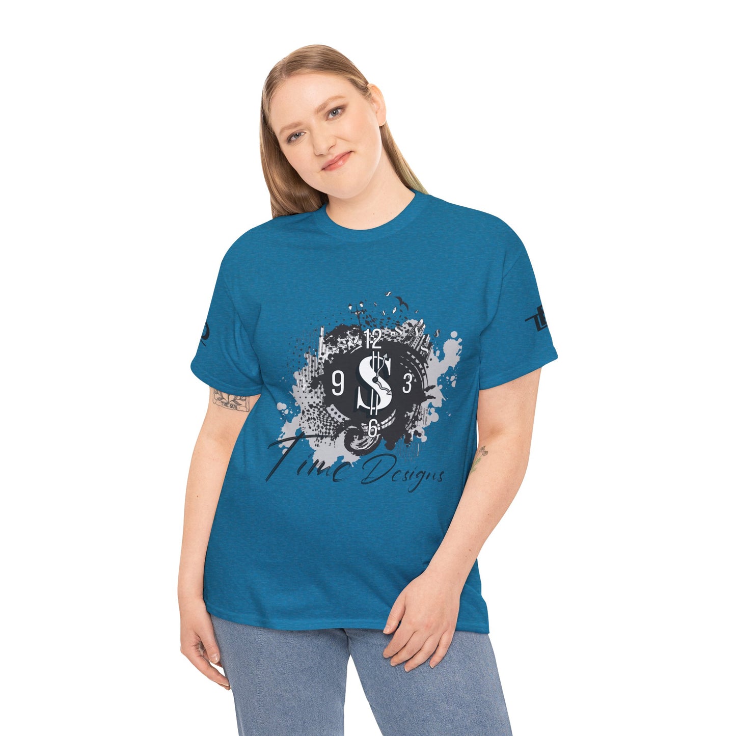 Unisex Heavy Cotton Tee - Time Designs Dollar Clock Graphic T-Shirt