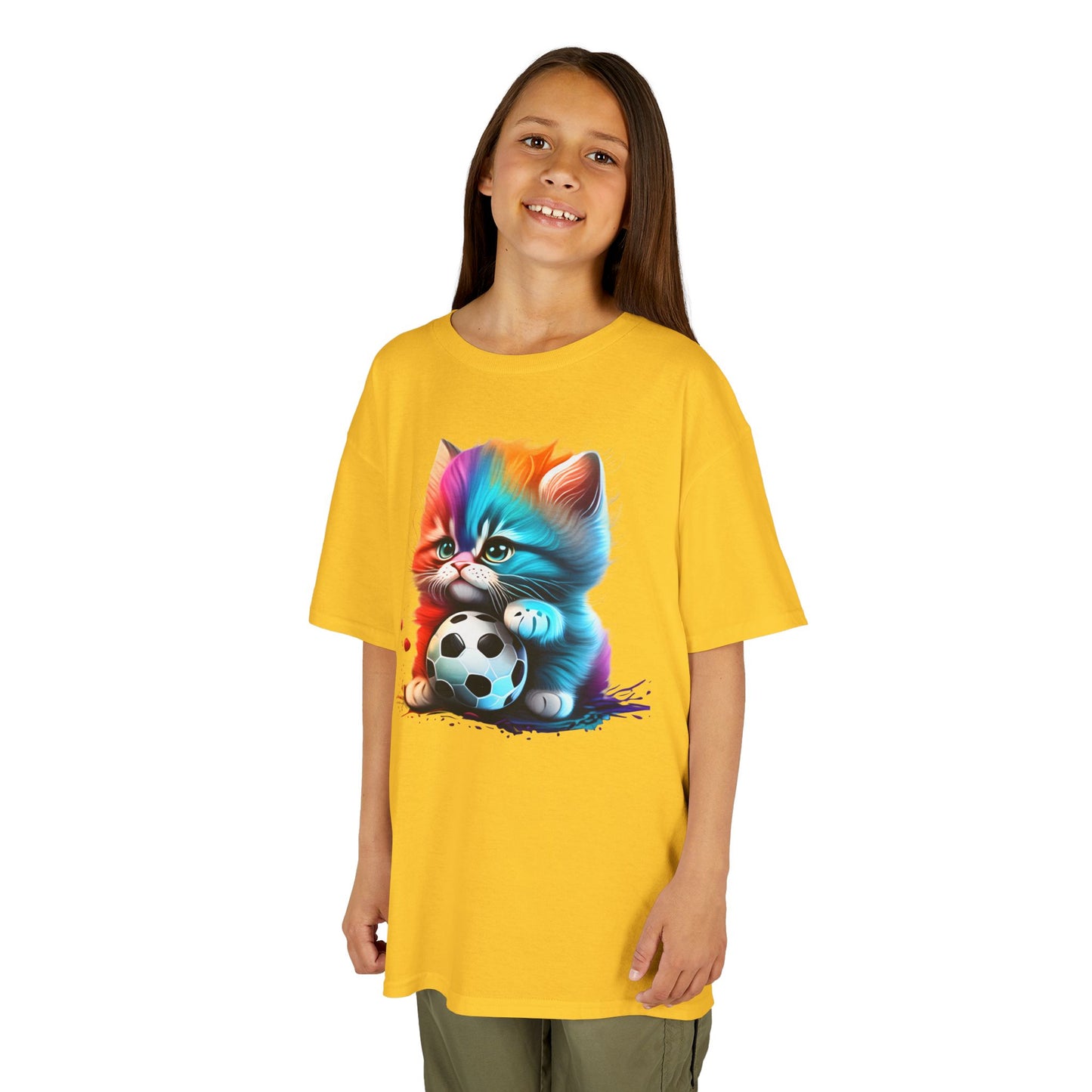 Colorful Cat Soccer Kids Tee - Fun & Playful Design for Young Animal Lovers