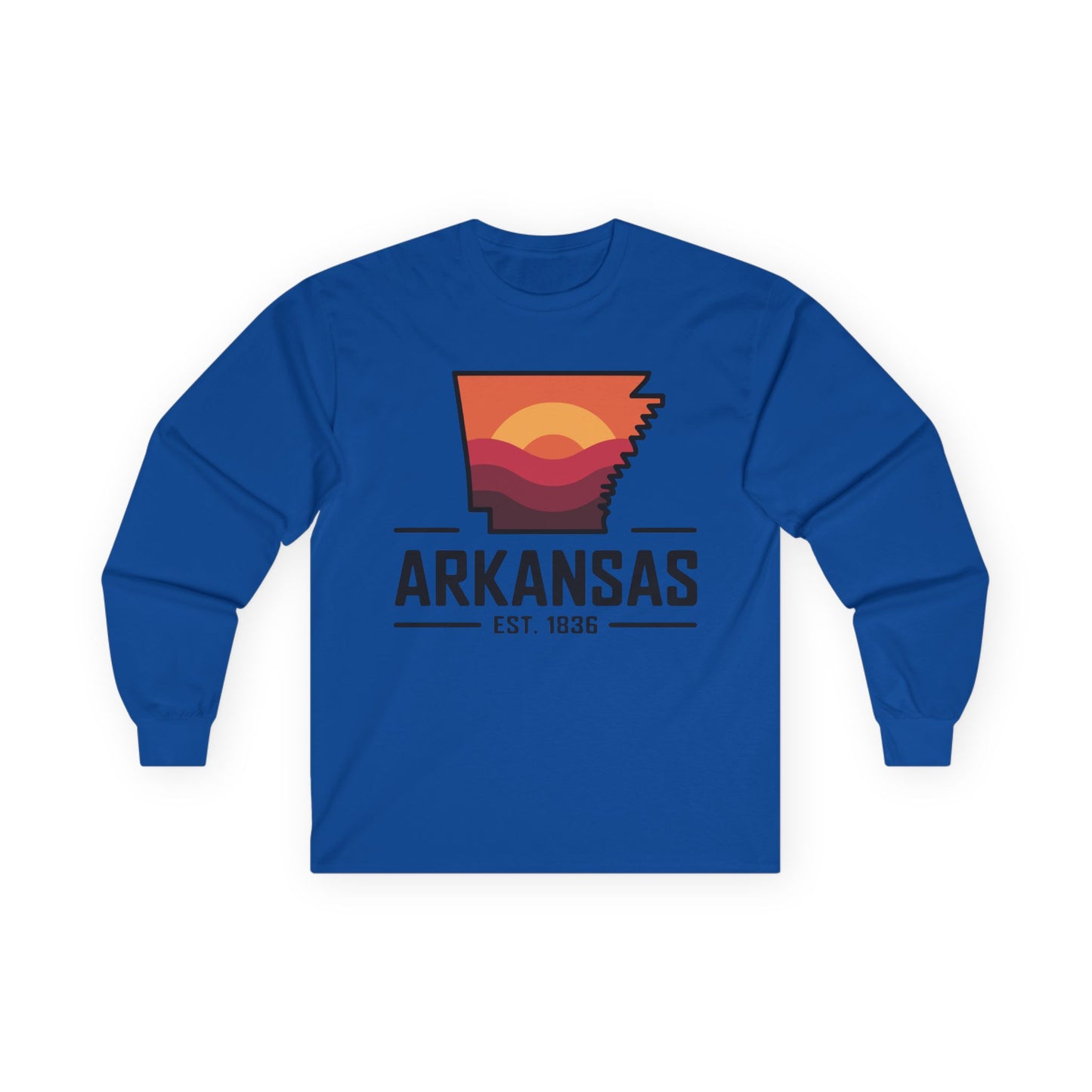 Arkansas Sunset State Long Sleeve Tee — EST. 1836 Retro Graphic