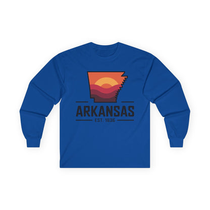 Arkansas Sunset State Long Sleeve Tee — EST. 1836 Retro Graphic