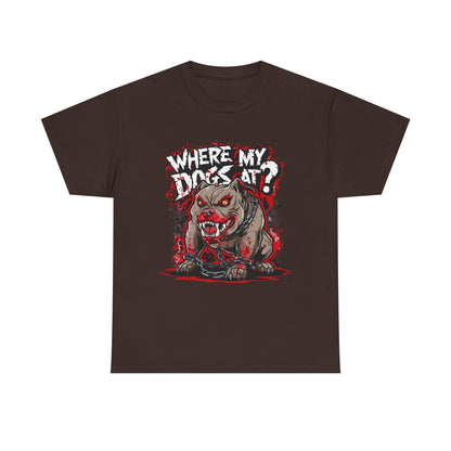 Unisex Graphic Tee - "Where My Dogs At?" Horror Style, Perfect for Halloween, Dog Lovers, Casual Wear
