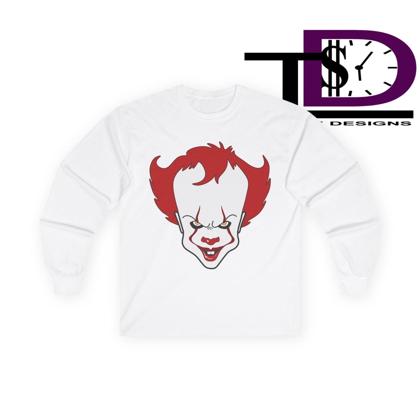 Pennywise Inspired Long Sleeve Tee, Horror Shirt, Movie Merch, Unisex Halloween Apparel, Scary Graphic Tee, Costume Top
