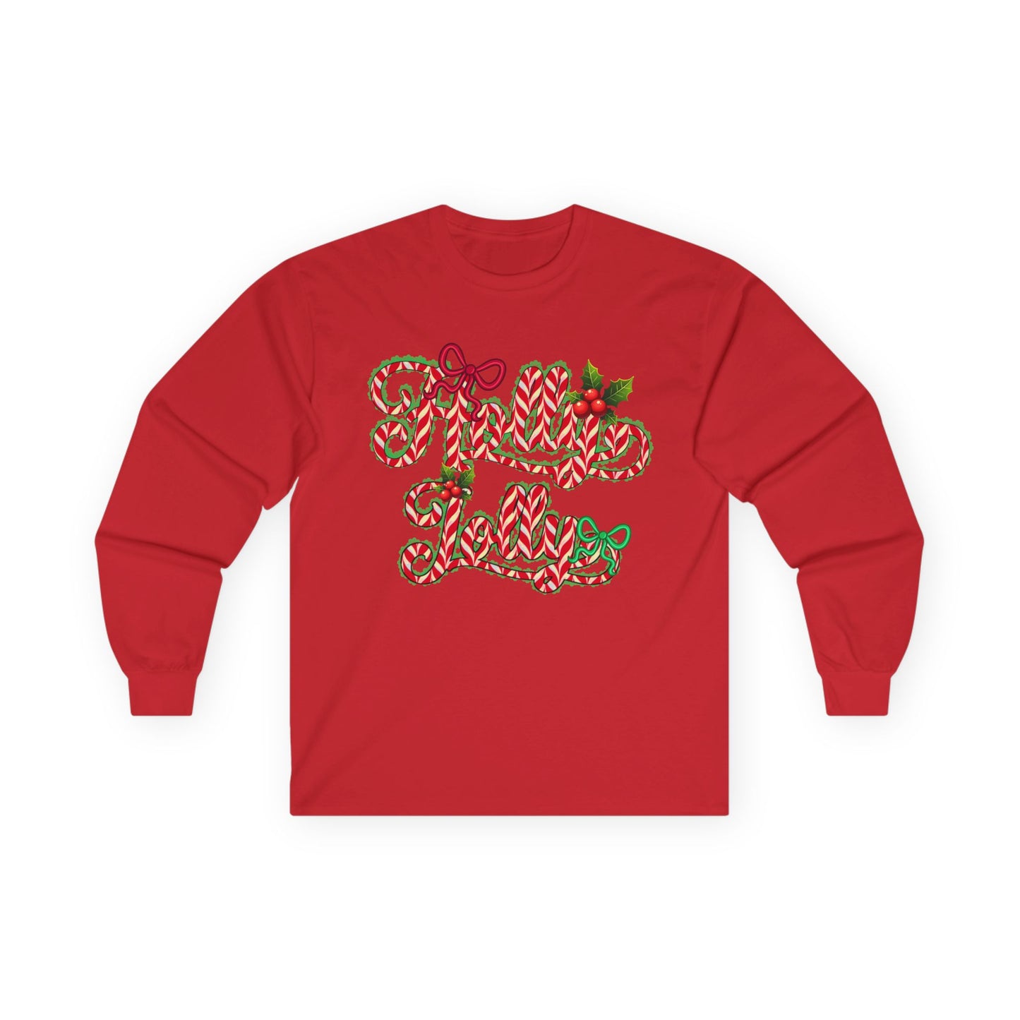 Long Sleeve Tee — "Merry Xmas" Candy Cane Script Christmas Shirt