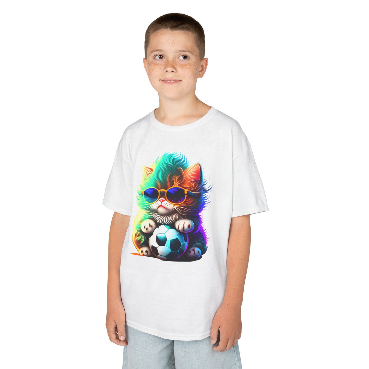 Cool Cat Soccer Kids Tee - Fun Heavy Cotton T-Shirt for Young Sports Fans