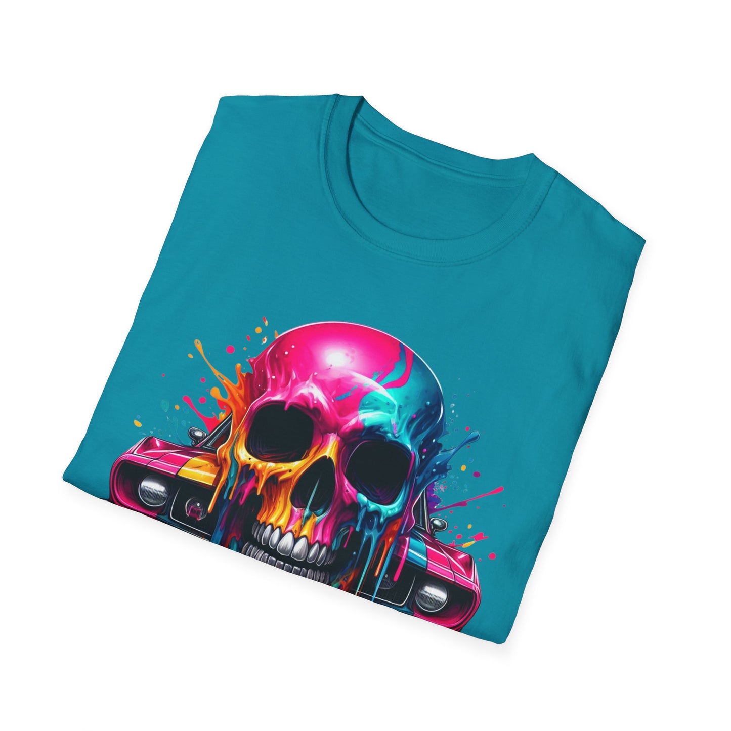 Vibrant Skull & Car Unisex Softstyle T-Shirt