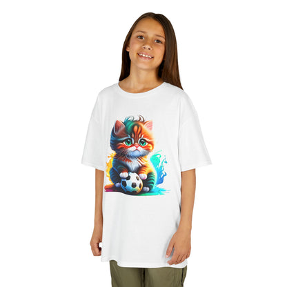 Playful Cat Soccer Kids Heavy Cotton™ Tee - Fun and Colorful T-Shirt for Young Animal Lovers