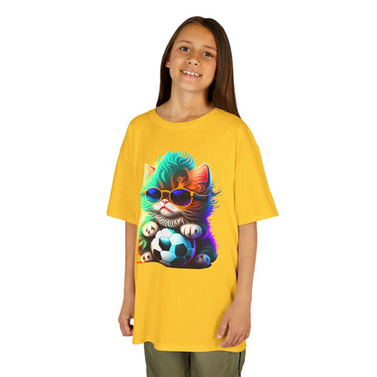 Cool Cat Soccer Kids Tee - Fun Heavy Cotton T-Shirt for Young Sports Fans