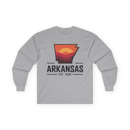 Arkansas Sunset State Long Sleeve Tee — EST. 1836 Retro Graphic
