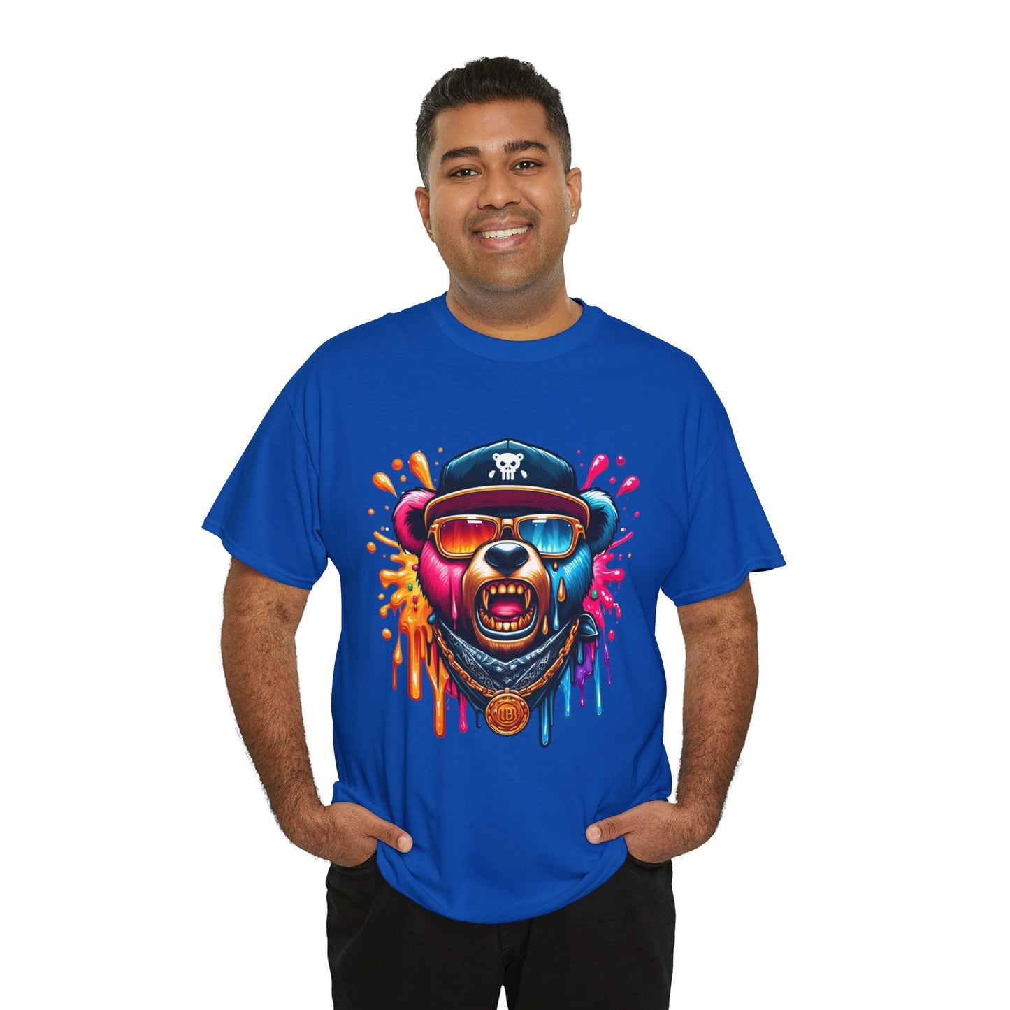 Vibrant Bear Graphic Unisex Heavy Cotton Tee - Casual Streetwear for Everyday Style