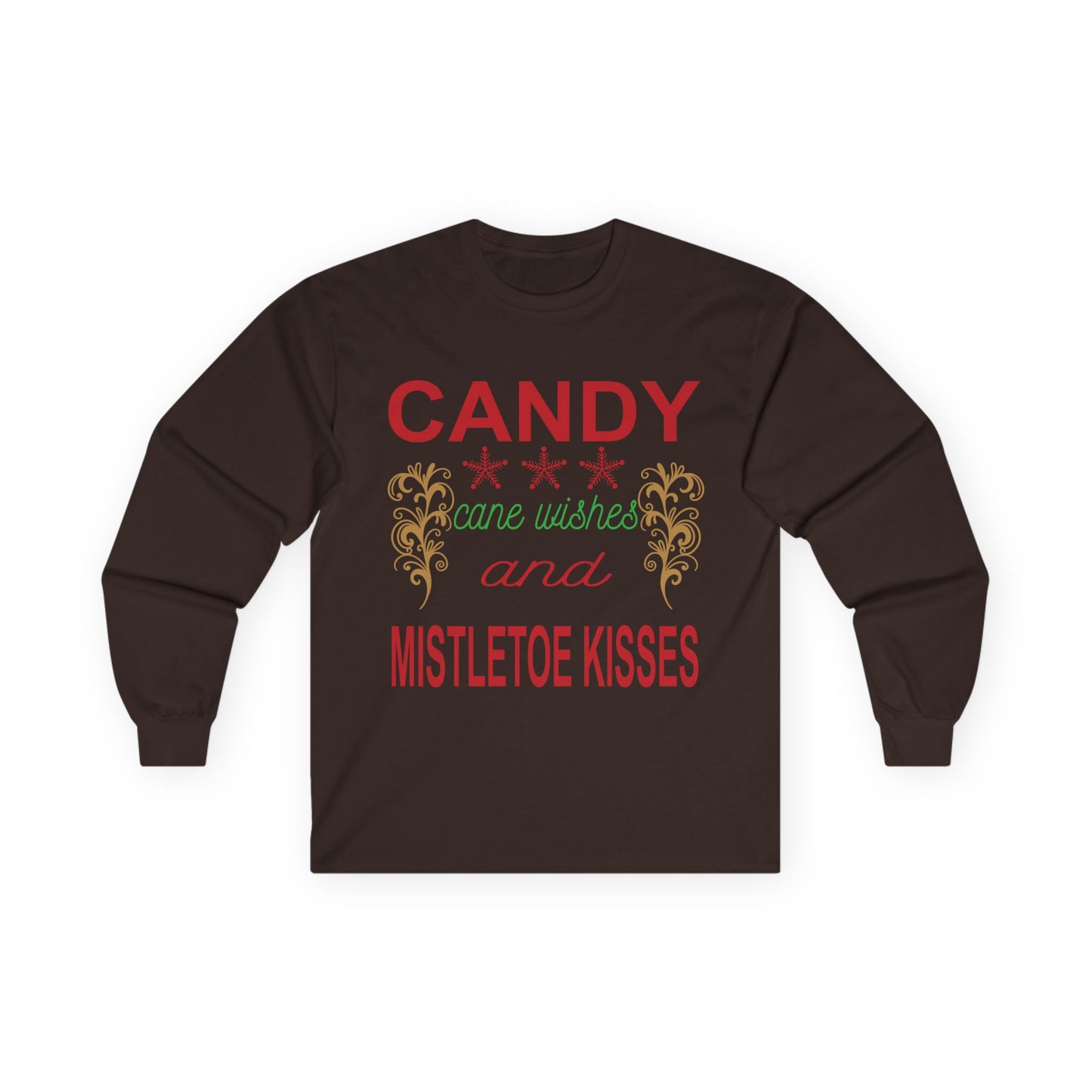Candy Wishes & Mistletoe Kisses Long Sleeve Tee, Festive Apparel, Holiday Gift, Christmas Shirt, Unisex Tee, Winter Wear
