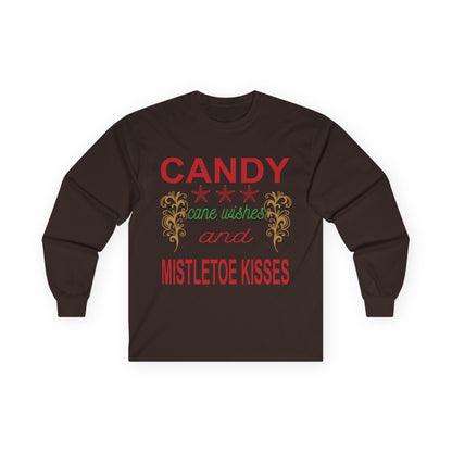 Candy Wishes & Mistletoe Kisses Long Sleeve Tee, Festive Apparel, Holiday Gift, Christmas Shirt, Unisex Tee, Winter Wear