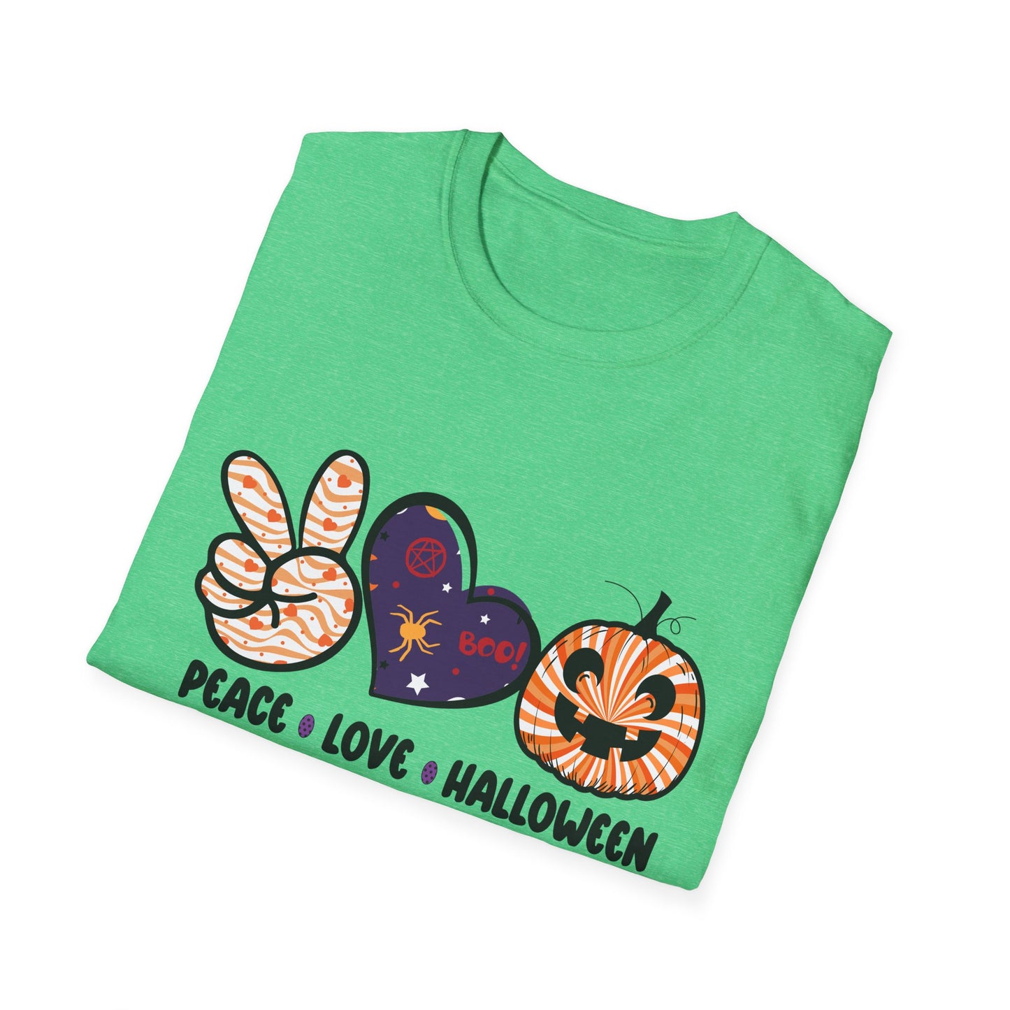 Halloween Peace Love T-Shirt, Unisex Graphic Tee for Fall Celebrations, Cozy Autumn Style, Perfect for Halloween Parties, Gifts