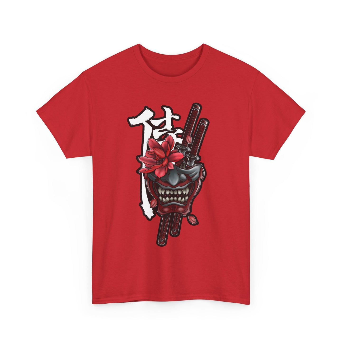 Unisex Heavy Cotton Tee - Floral Samurai Mask Design