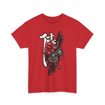 Unisex Heavy Cotton Tee - Floral Samurai Mask Design