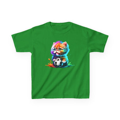Colorful Cat Soccer Tee for Kids - Fun and Playful Design