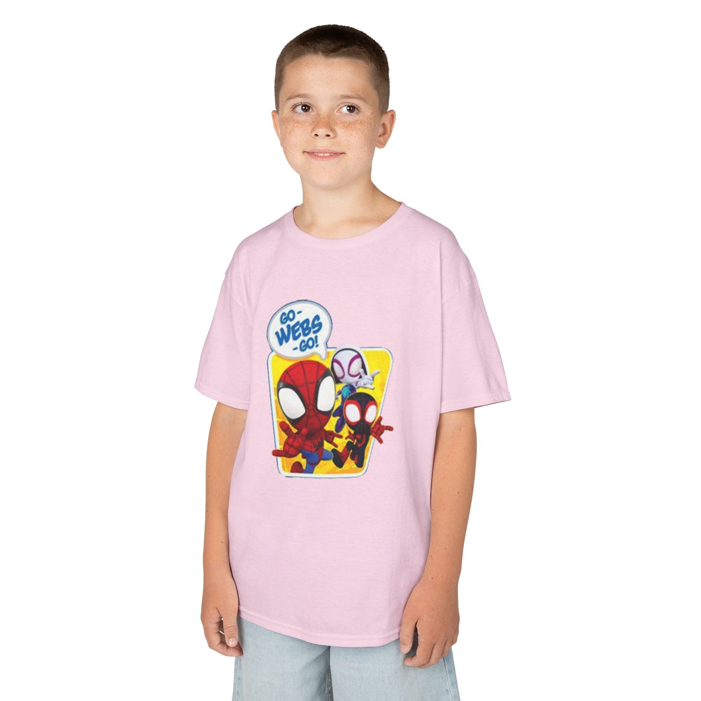 Spiderman Kids Heavy Cotton Tee - Playful Superhero Shirt for Young Fans