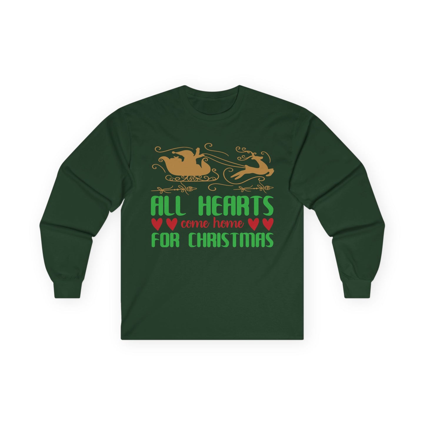 All Hearts Come Home Unisex Long Sleeve Tee, Cozy Holiday Shirt, Christmas Gift, Family Gathering Apparel, Winter Fashion