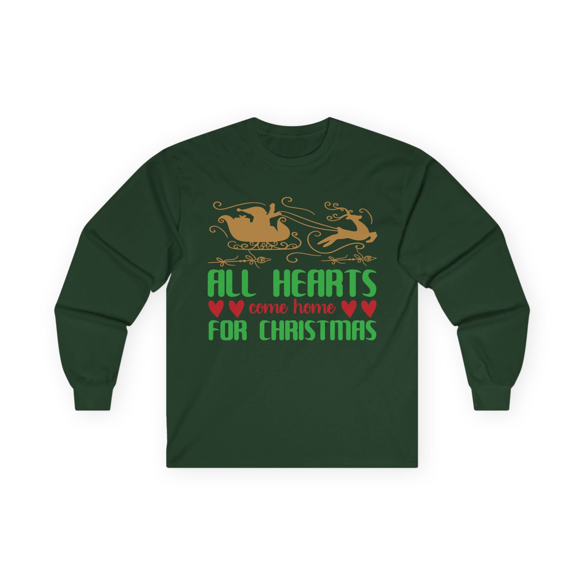 All Hearts Come Home Unisex Long Sleeve Tee, Cozy Holiday Shirt, Christmas Gift, Family Gathering Apparel, Winter Fashion