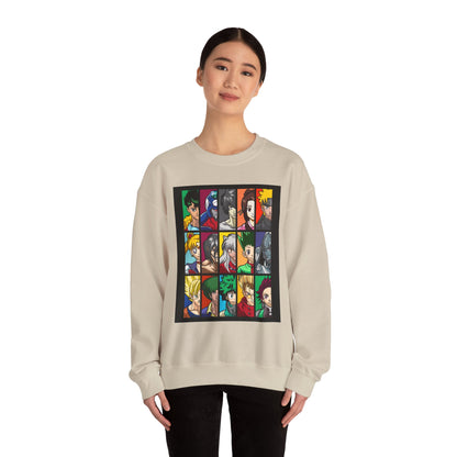 Anime Character Grid Sweatshirt — Collage Crewneck for Fans