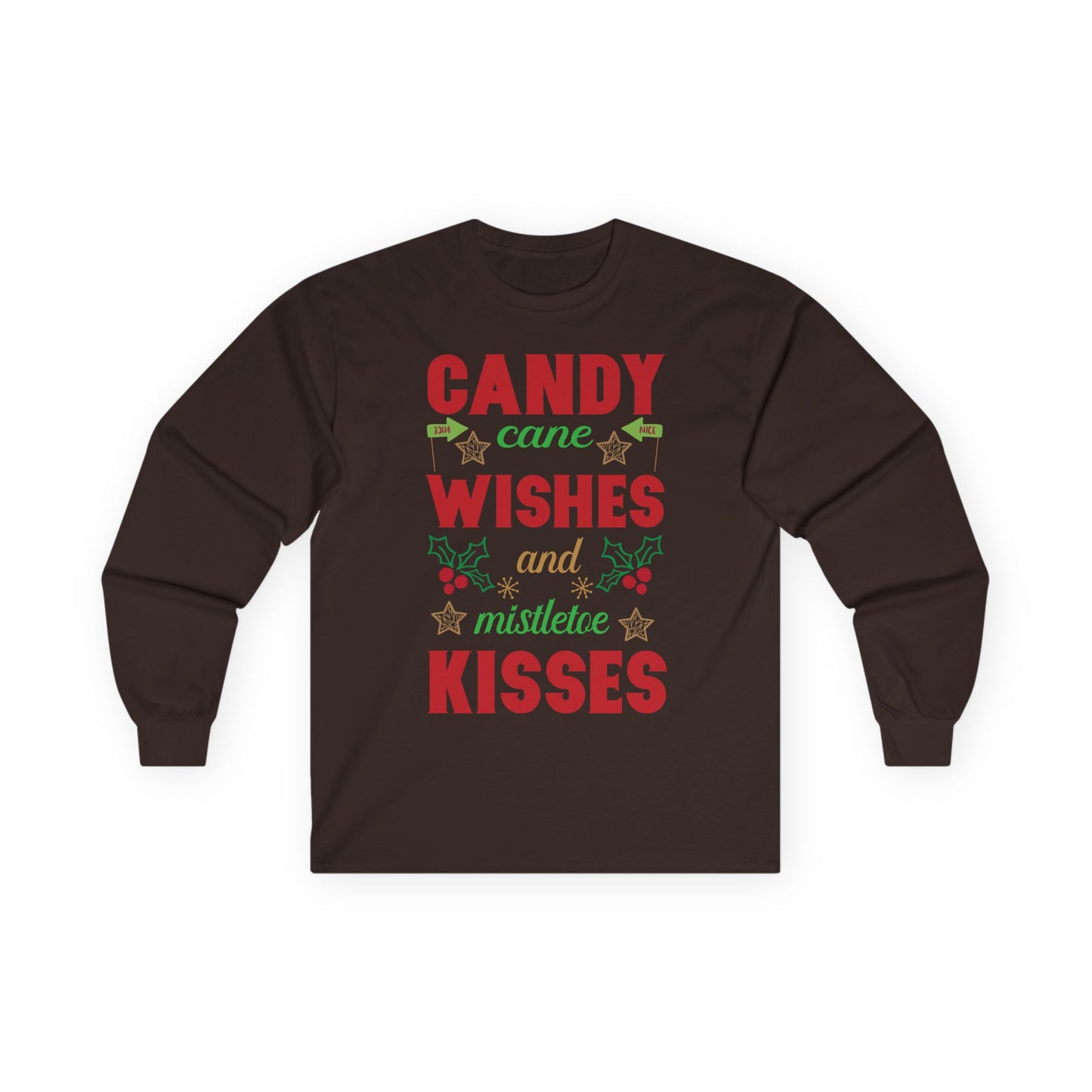 Candy Cane Wishes Long Sleeve Tee, Christmas Shirt, Holiday Gift, Mistletoe Apparel, Winter Fashion, Family Gathering Outfit