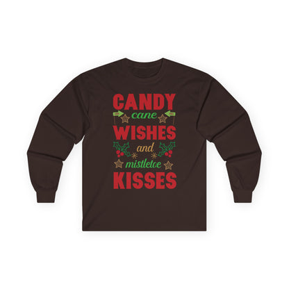 Candy Cane Wishes Long Sleeve Tee, Christmas Shirt, Holiday Gift, Mistletoe Apparel, Winter Fashion, Family Gathering Outfit