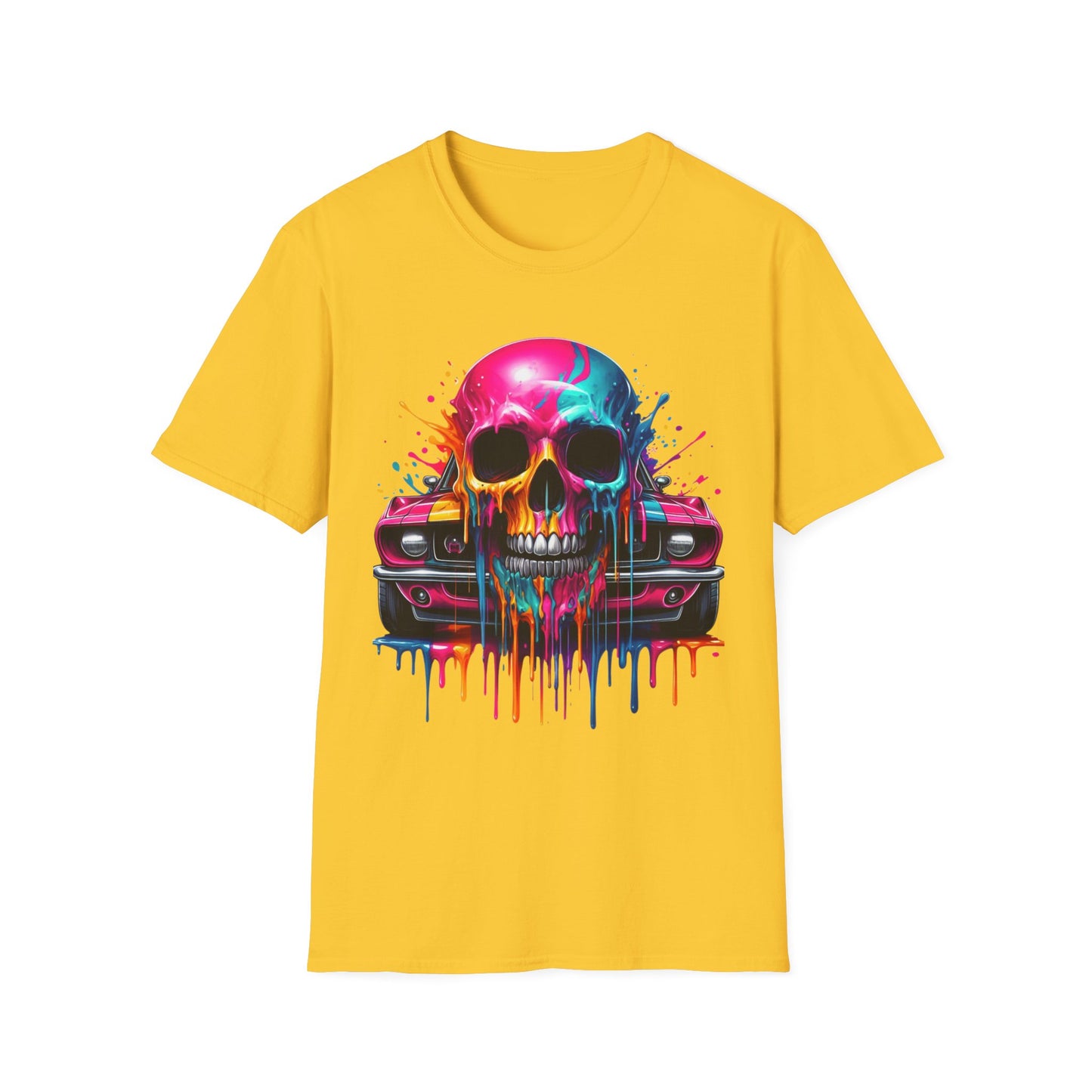 Vibrant Skull & Car Unisex Softstyle T-Shirt