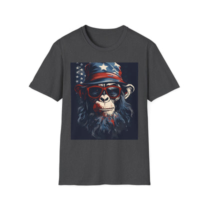 Patriotic Monkey Graphic T-Shirt, Fourth of July Tee, Summer Clothing, Unisex Casual Wear, Fun Gift for Animal Lovers, USA Pride Shirt