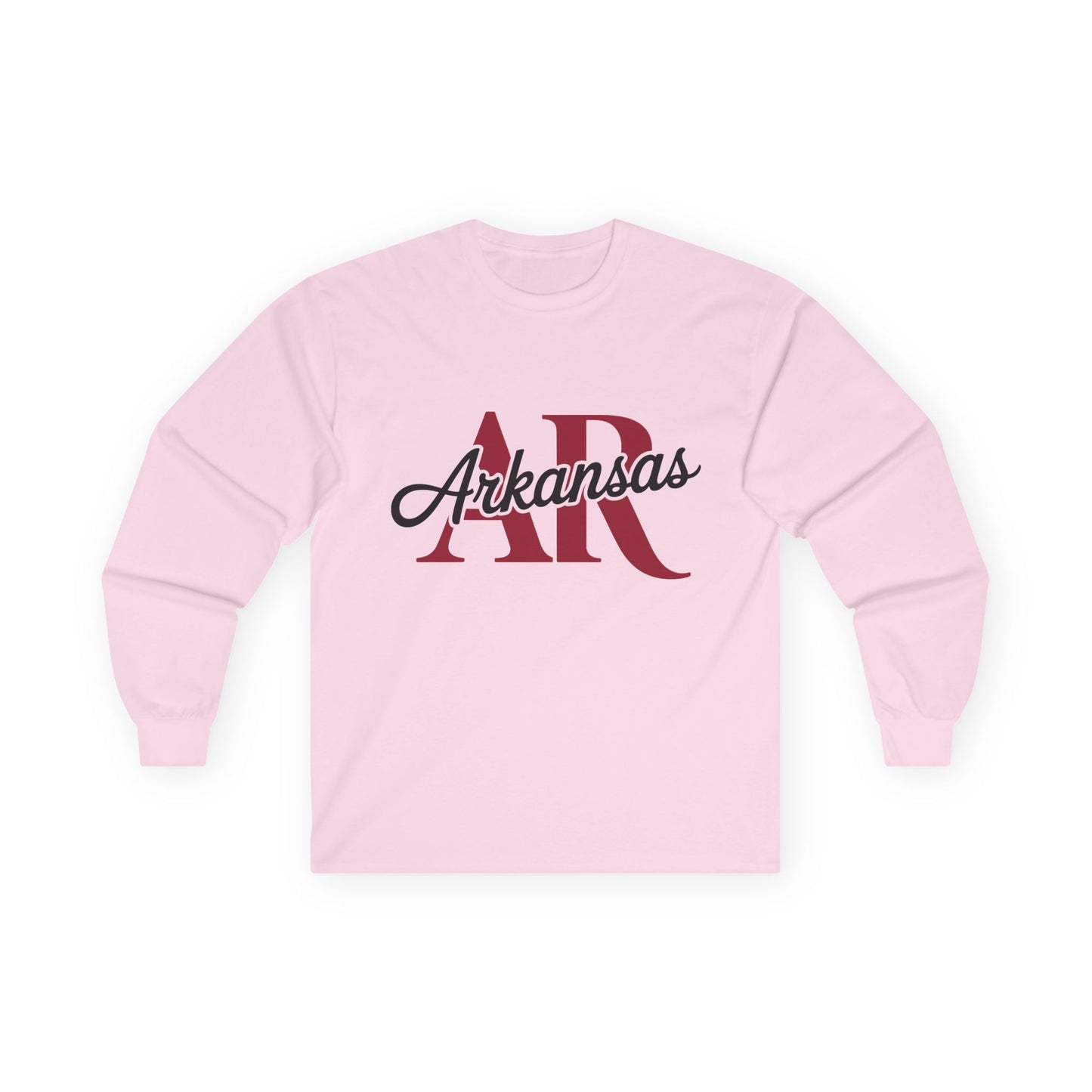 Arkansas AR Script Long Sleeve Tee — State Pride Graphic Shirt