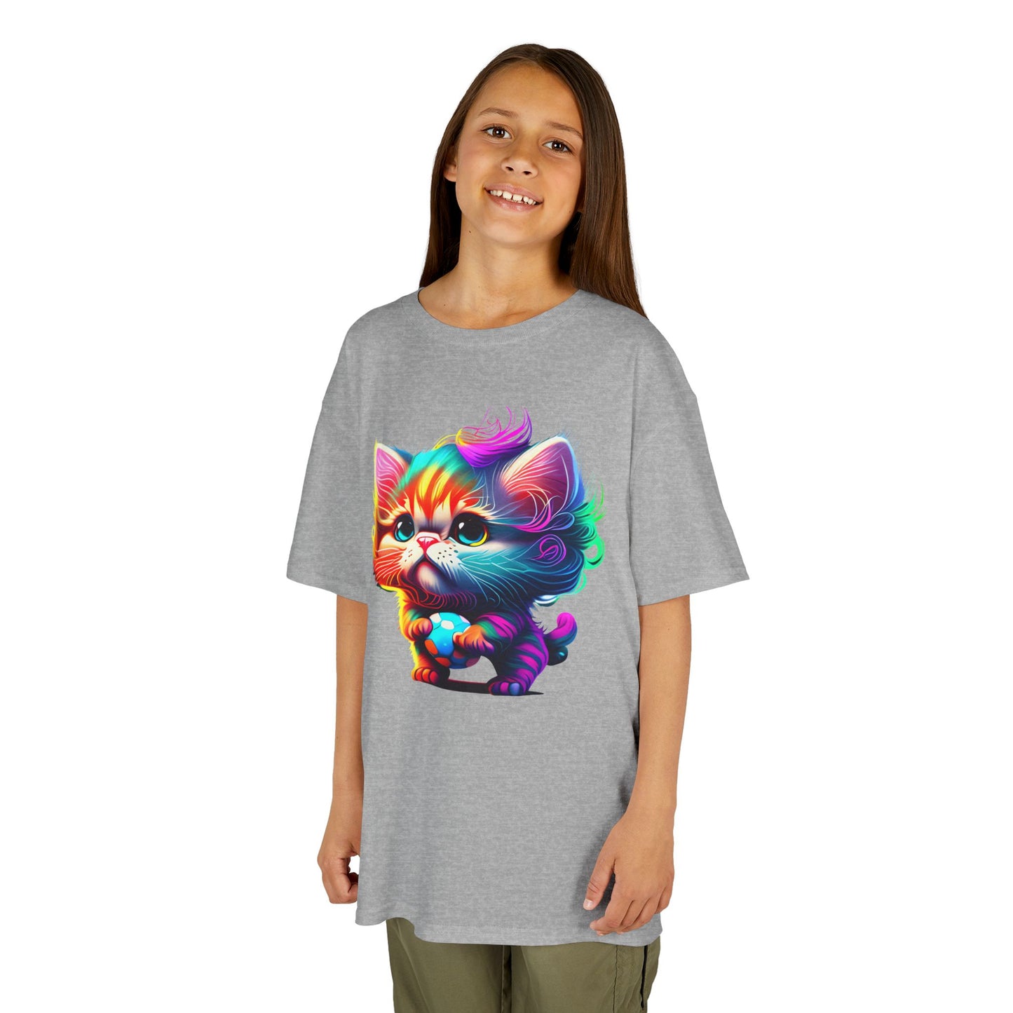 Colorful Cartoon Cat Kids Heavy Cotton Tee - Fun & Playful Design